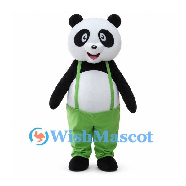 Panda Mascot Costume with Green Suspender Pants