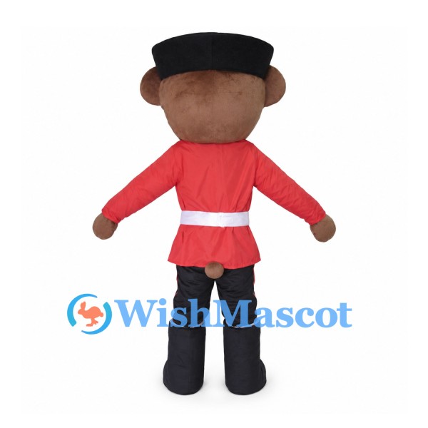 Bear Guard Mascot Costume with Red Tunic and Black Hat