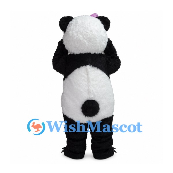 Panda Mascot Costume with Pink Hair Bow and Black Paw Pads