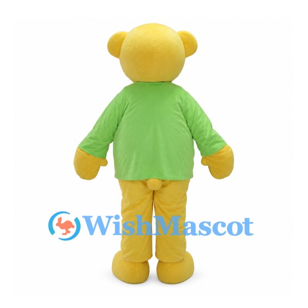 Yellow Bear Mascot Costume with Lime Green Shirt