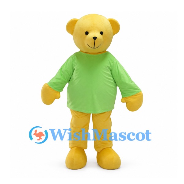 Yellow Bear Mascot Costume with Lime Green Shirt