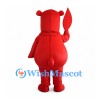 Red Bear Mascot Costume with Rounded Belly and Leaf Shaped Hands