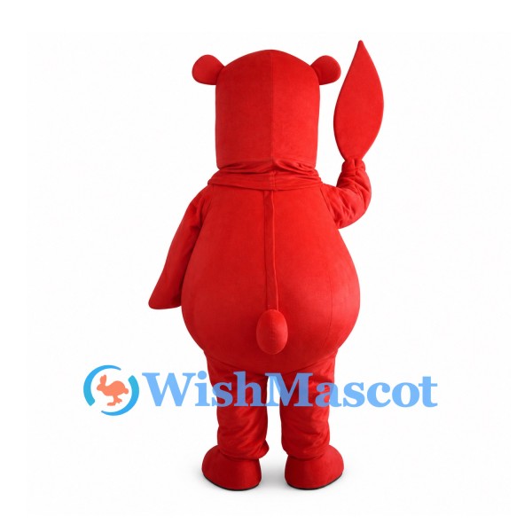 Red Bear Mascot Costume with Rounded Belly and Leaf Shaped Hands