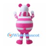 Bear Mascot Costume with Pink and White Striped Body and Scarf