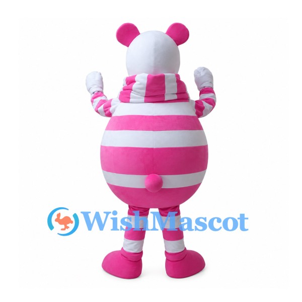 Bear Mascot Costume with Pink and White Striped Body and Scarf
