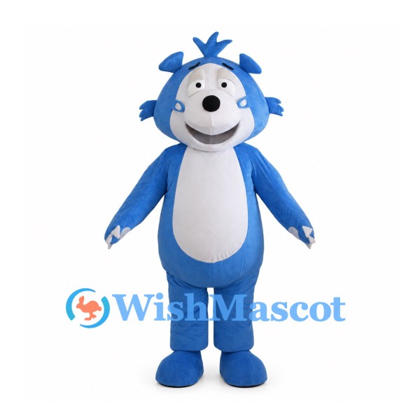 Blue Bear Mascot Costume with White Face and Spiked Hair