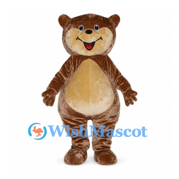 Brown Bear Mascot Costume with Golden Belly and Velvet Appearance