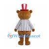 Bear Mascot Costume with Red Striped Top Hat and White Pinstripe Shirt