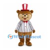 Bear Mascot Costume with Red Striped Top Hat and White Pinstripe Shirt