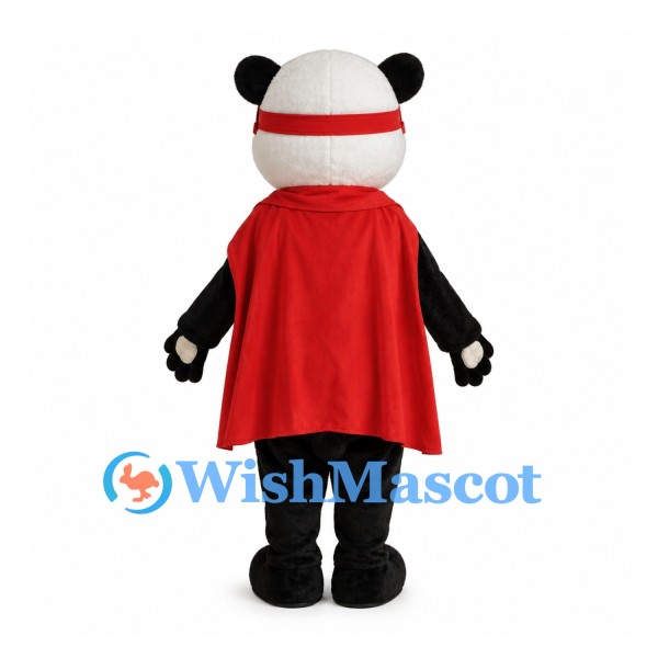 Superhero Panda Mascot Costume with Red Eye Mask and Cape