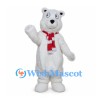 Polar Bear Mascot Costume with Red Striped Scarf and Shaggy Fur