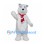 Polar Bear Mascot Costume with Red Striped Scarf and Shaggy Fur