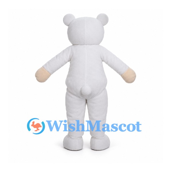 White Bear Mascot Costume with Red Bow Tie and Cream Hands