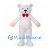 White Bear Mascot Costume with Red Bow Tie and Cream Hands