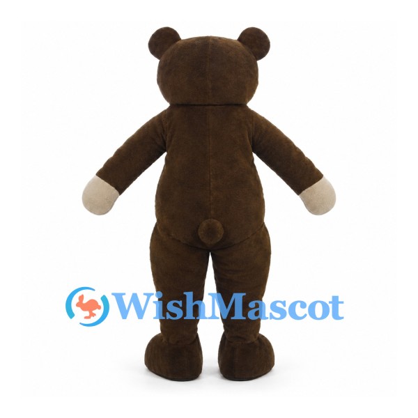 Brown Bear Mascot Costume with Red Bow Tie and Cream Hands