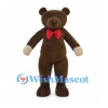 Brown Bear Mascot Costume with Red Bow Tie and Cream Hands