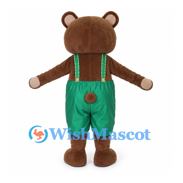 Brown Bear Mascot Costume with Green Suspender Pants