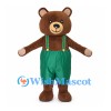 Brown Bear Mascot Costume with Green Suspender Pants