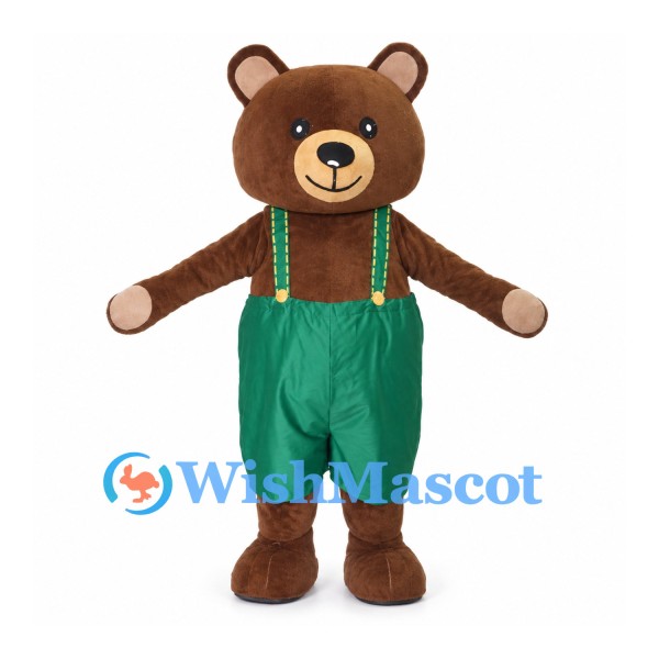 Brown Bear Mascot Costume with Green Suspender Pants