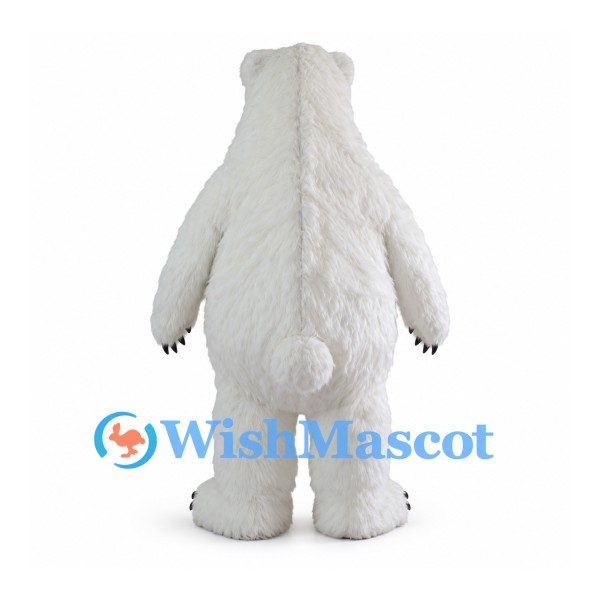 Polar Bear Mascot Costume with Long White Fur and Black Claws