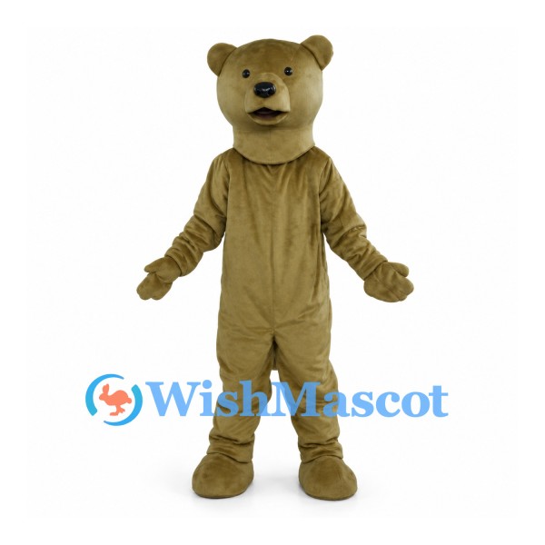 Olive Brown Bear Mascot Costume with Small Ears and Black Nose