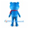 Blue Bear Mascot Costume with Red Scarf and White Belly