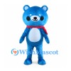 Blue Bear Mascot Costume with Red Scarf and White Belly