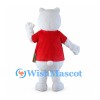 Polar Bear Mascot Costume with Red Shirt and Small Round Ears