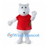 Polar Bear Mascot Costume with Red Shirt and Small Round Ears