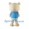 Cream Bear Mascot Costume with Blue Shirt and Orange Neck Scarf
