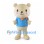 Cream Bear Mascot Costume with Blue Shirt and Orange Neck Scarf