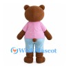 Brown Bear Mascot Costume with Pink Shirt and Light Blue Pants