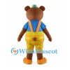 Bear Mascot Costume with Blue Shirt and Yellow Striped Overalls