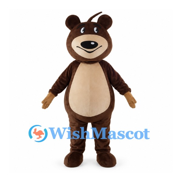 Brown Bear Mascot Costume with Cream Belly and Curved Head Tuft