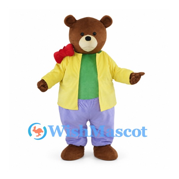 Bear Mascot Costume with Yellow Jacket and Purple Pants