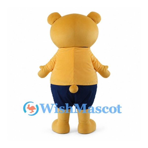 Yellow Bear Mascot Costume with Yellow Shirt and Navy Shorts