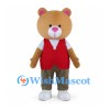 Tan Bear Mascot Costume with Red Waistcoat and Olive Pants