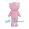 Pink Bear Mascot Costume with Pink Bow Tie and Smiling Eyes