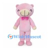 Pink Bear Mascot Costume with Pink Bow Tie and Smiling Eyes