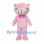 Pink Bear Mascot Costume with Pink Bow Tie and Smiling Eyes