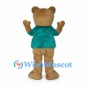 Tan Bear Mascot Costume with Teal Shirt