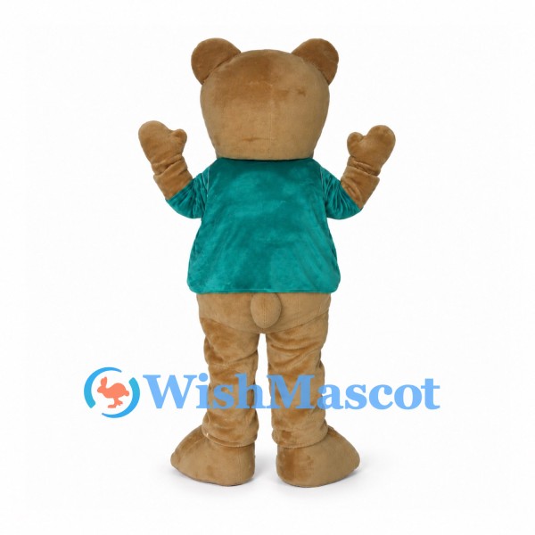 Tan Bear Mascot Costume with Teal Shirt