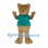 Tan Bear Mascot Costume with Teal Shirt