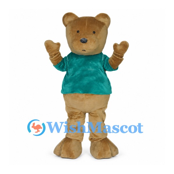 Tan Bear Mascot Costume with Teal Shirt