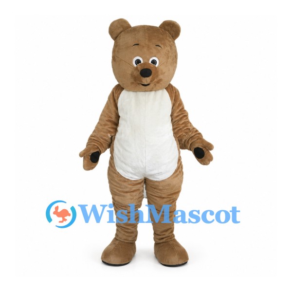 Tan Bear Mascot Costume with Cream Belly and Dark Paw Pads