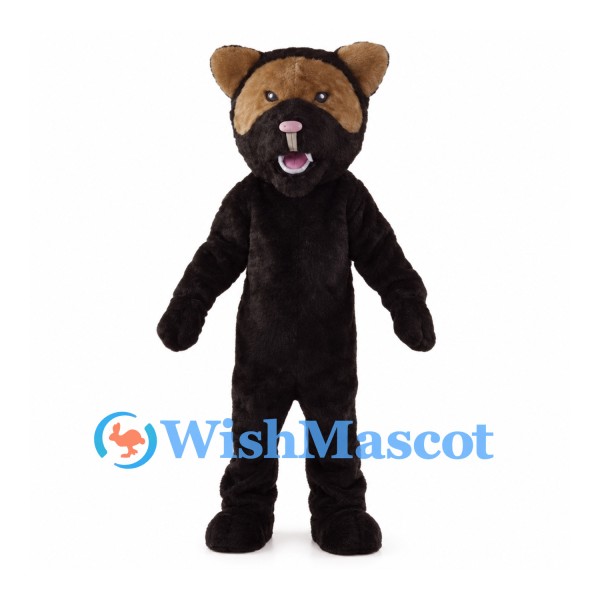 Black Bear Mascot Costume with Tan Face Patches and Pink Nose