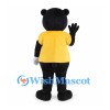 Black Bear Mascot Costume with Yellow Shirt and Red Nose