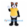 Black Bear Mascot Costume with Yellow Shirt and Red Nose