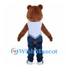 Brown Bear Mascot Costume with White Chevron Shirt and Navy Pants