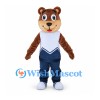 Brown Bear Mascot Costume with White Chevron Shirt and Navy Pants